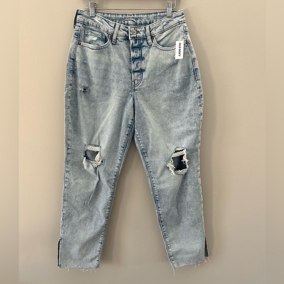 NWT Old Navy Ripped Light Wash High Waisted Curvy O.G. Straight Split Hem Jean - Picture 6 of 6